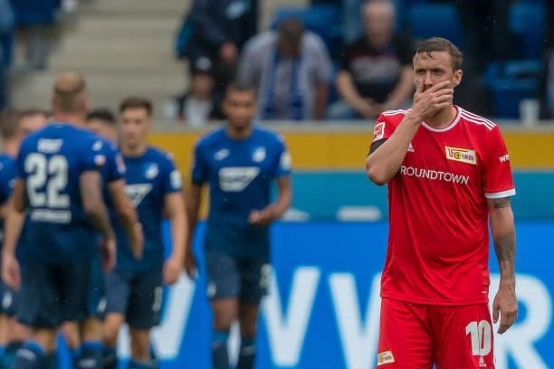 Max Kruse of 1.FC Union Berlin looks dejected during the Bundesliga match between TSG Hoffenheim and 1. FC Union Berlin at PreZero-Arena on August...