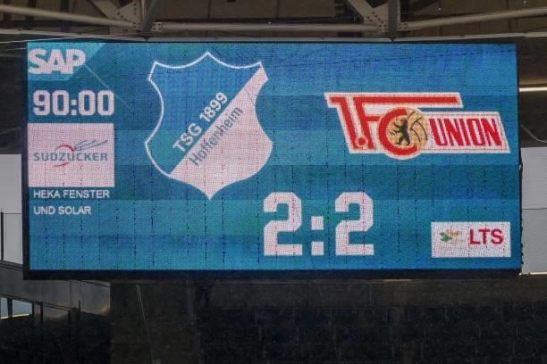 Scoreboard during the Bundesliga match between TSG Hoffenheim and 1. FC Union Berlin at PreZero-Arena on August 22, 2021 in Sinsheim, Germany.