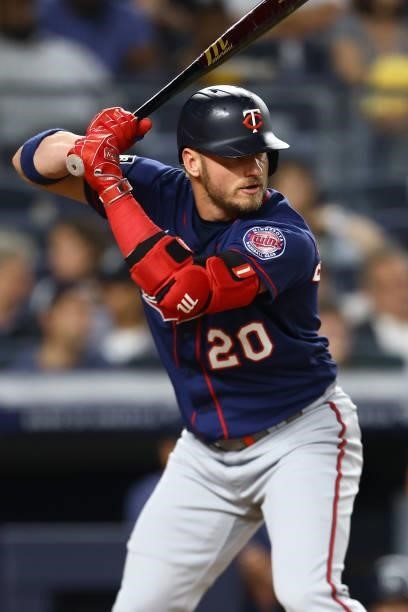 Josh Donaldson of the Minnesota Twins in action against the New York Yankees at Yankee Stadium on August 20, 2021 in New York City. New York Yankees...