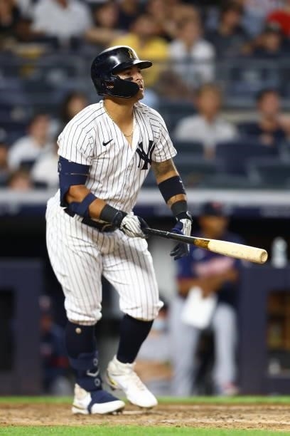 Rougned Odor of the New York Yankees in action against the Minnesota Twins at Yankee Stadium on August 20, 2021 in New York City. New York Yankees...