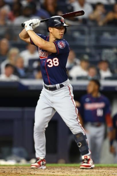 Rob Refsnyder of the Minnesota Twins in action against the New York Yankees at Yankee Stadium on August 20, 2021 in New York City. New York Yankees...