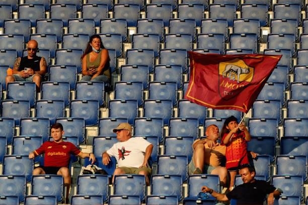 Roma fans wait in the stands before the Serie A match between AS Roma v ACF Fiorentina at Stadio Olimpico on August 22, 2021 in Rome, Italy.