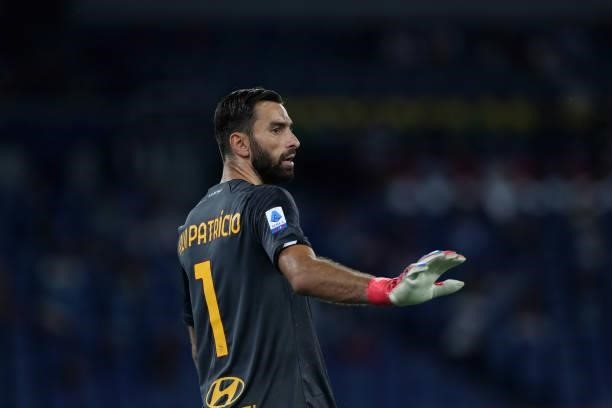 Roma goalkeeper Rui Patricio looks on during the Serie A match between AS Roma v ACF Fiorentina at Stadio Olimpico on August 22, 2021 in Rome, Italy.