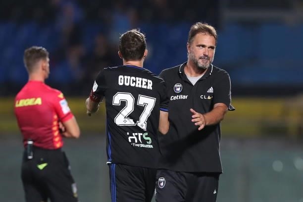 Luca D'Angelo manager of Pisa Calcio and Robert Gucher of Pisa Calcio in action during the SERIE B match between Pisa Calcio and SPAL at Arena...