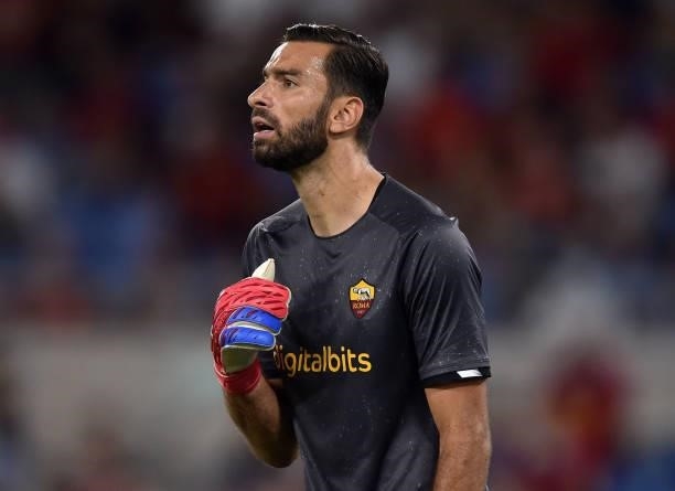 Rui Patrício of AS Roma looks on during the Serie A match between AS Roma and ACF Fiorentina at Stadio Olimpico on August 22, 2021 in Rome, Italy.