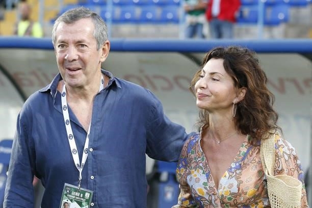 Alexsander Knaster, owner of Pisa Calcio, and his wife during the SERIE B match between Pisa Calcio and SPAL at Arena Garibaldi on August 22, 2021 in...
