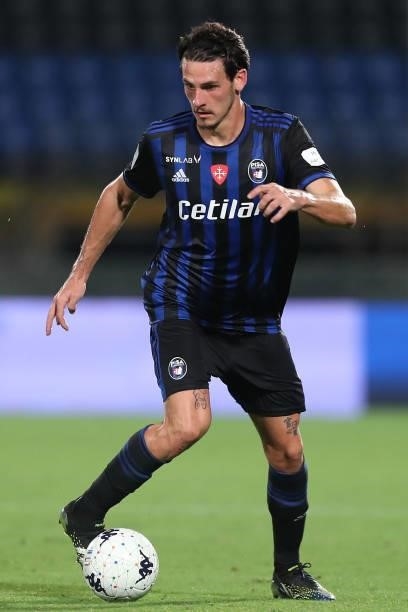 Maxime Leverbe of Pisa Calcio in action during the SERIE B match between Pisa Calcio and SPAL at Arena Garibaldi on August 22, 2021 in Pisa, Italy.