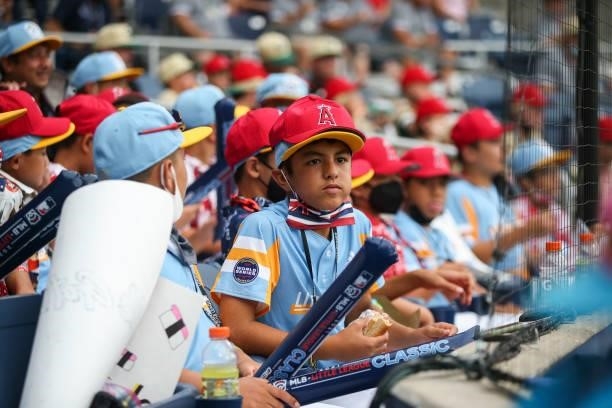 Young fans are seen during the game between the Los Angeles Angels and the Cleveland Indians at Historic Bowman Field on Sunday, August 22, 2021 in...