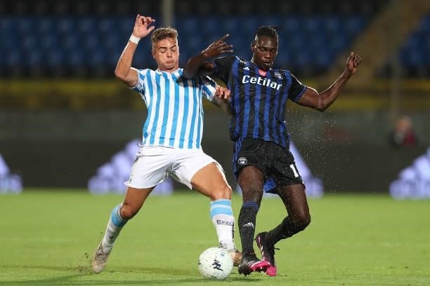 Alessandro Tripaldelli of SPAL in action Idrissa Toure' of Pisa Calcio during the SERIE B match between Pisa Calcio and SPAL at Arena Garibaldi on...