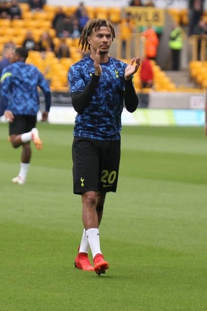 Dele Alli of Tottenham Hotspur warms up during the Premier League match between Wolverhampton Wanderers and Tottenham Hotspur at Molineux,...