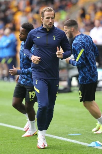 Harry Kane of Tottenham Hotspur warms up during the Premier League match between Wolverhampton Wanderers and Tottenham Hotspur at Molineux,...