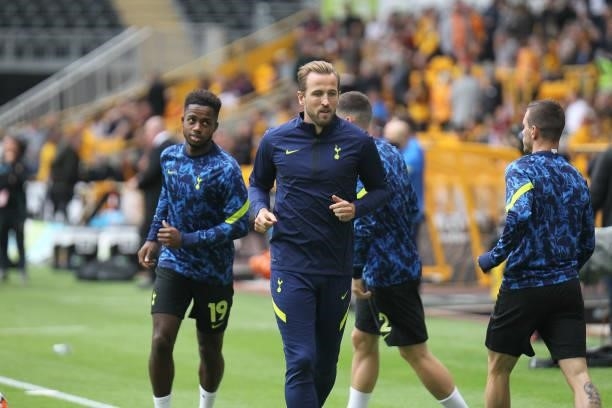 Harry Kane of Tottenham Hotspur warms up during the Premier League match between Wolverhampton Wanderers and Tottenham Hotspur at Molineux,...