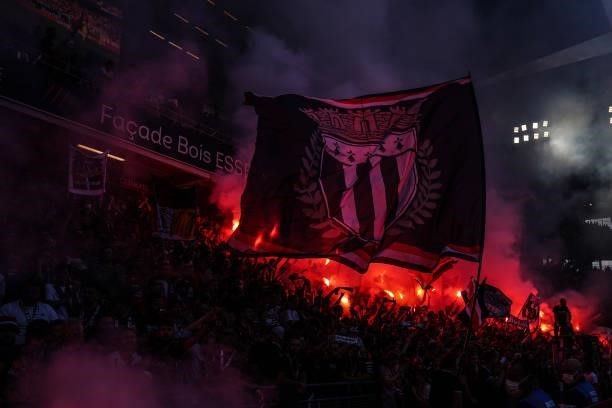 Banner of supporters of Rennes during the Ligue 1 Uber Eats match between Rennes and Nantes at Roazhon Park on August 22, 2021 in Rennes, France.
