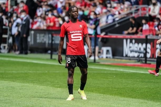 Kamaldeen SULEMANA of Rennes during the Ligue 1 Uber Eats match between Rennes and Nantes at Roazhon Park on August 22, 2021 in Rennes, France.