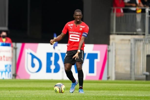Hamari TRAORE of Rennes during the Ligue 1 Uber Eats match between Rennes and Nantes at Roazhon Park on August 22, 2021 in Rennes, France.