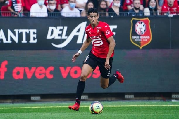 Nayef AGUERD of Rennes during the Ligue 1 Uber Eats match between Rennes and Nantes at Roazhon Park on August 22, 2021 in Rennes, France.