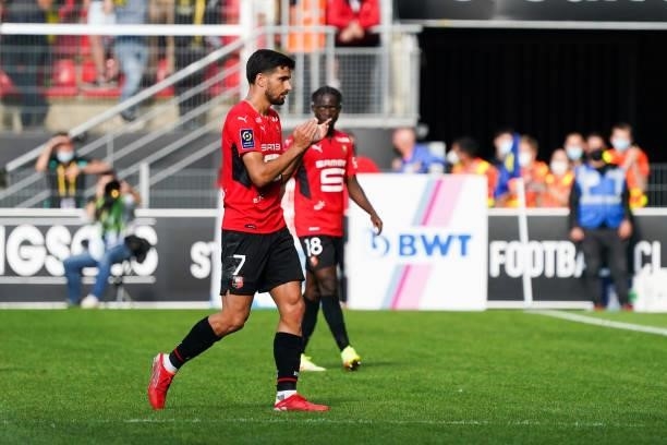 Martin TERRIER of Rennes during the Ligue 1 Uber Eats match between Rennes and Nantes at Roazhon Park on August 22, 2021 in Rennes, France.