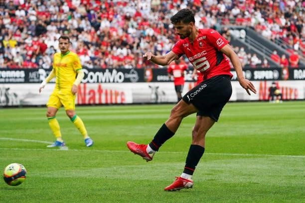 Martin TERRIER of Rennes during the Ligue 1 Uber Eats match between Rennes and Nantes at Roazhon Park on August 22, 2021 in Rennes, France.