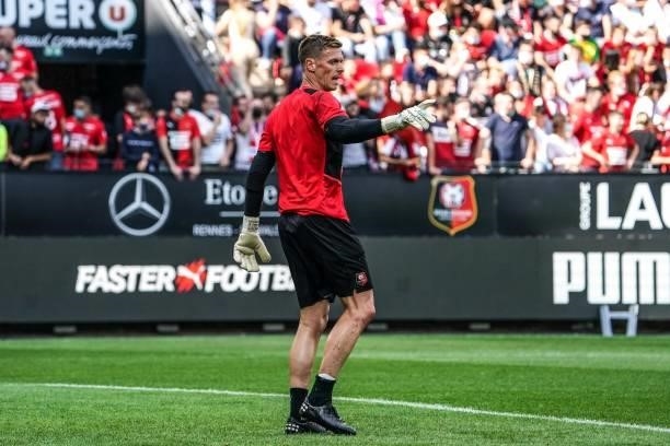 Romain SALIN of Rennes during the Ligue 1 Uber Eats match between Rennes and Nantes at Roazhon Park on August 22, 2021 in Rennes, France.