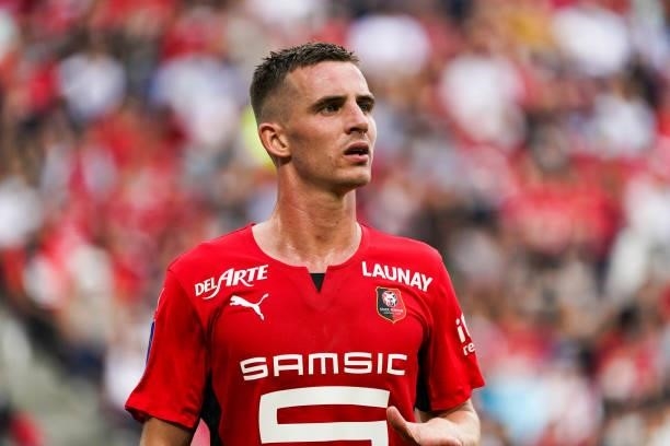 Benjamin BOURIGEAUD of Rennes during the Ligue 1 Uber Eats match between Rennes and Nantes at Roazhon Park on August 22, 2021 in Rennes, France.