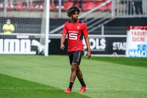 Lorenz ASSIGNON of Rennes during the Ligue 1 Uber Eats match between Rennes and Nantes at Roazhon Park on August 22, 2021 in Rennes, France.