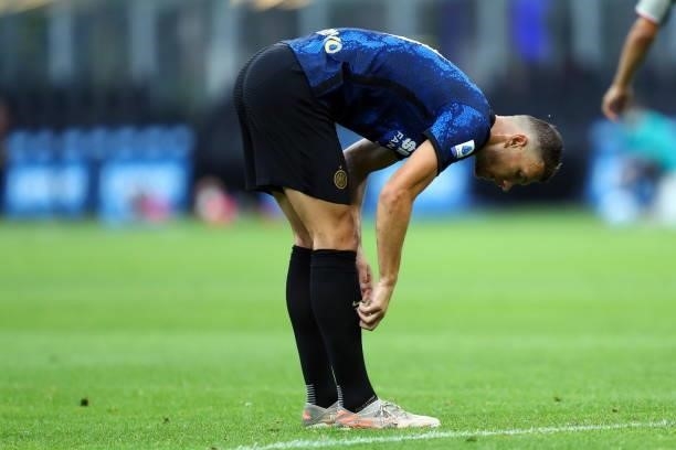 Edin Dzeko of FC Internazionale looks dejected during the Serie A match between FC Internazionale and Genoa CFC at Stadio Giuseppe Meazza on August...