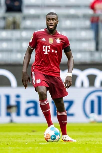 Dayot Upamecano of Bayern Muenchen compete during the Bundesliga match between FC Bayern Muenchen and 1. FC Koeln at Allianz Arena on August 22, 2021...