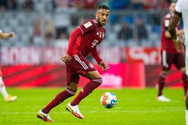 Corentin Tolisso of Bayern Muenchen compete during the Bundesliga match between FC Bayern Muenchen and 1. FC Koeln at Allianz Arena on August 22,...