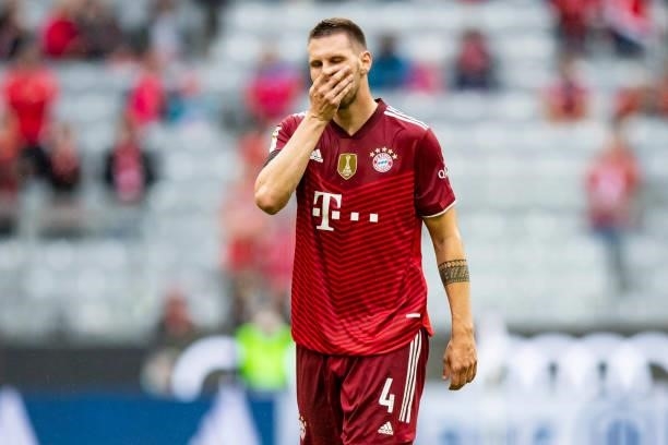 Niklas Suele of Bayern Muenchen looks dejected during the Bundesliga match between FC Bayern Muenchen and 1. FC Koeln at Allianz Arena on August 22,...