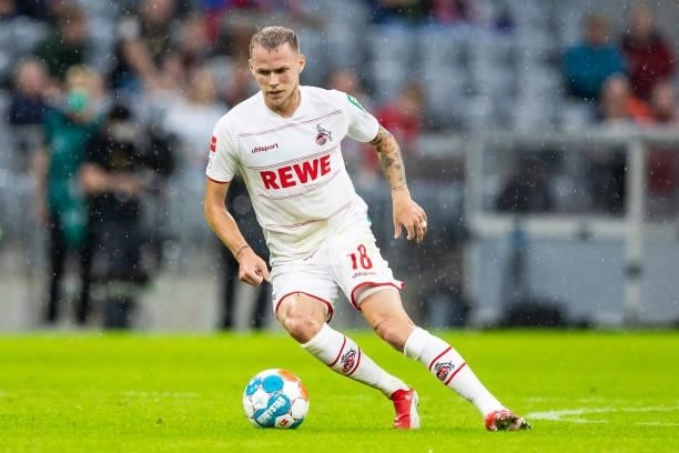 Ondrej Duda of 1. FC Koeln compete during the Bundesliga match between FC Bayern Muenchen and 1. FC Koeln at Allianz Arena on August 22, 2021 in...
