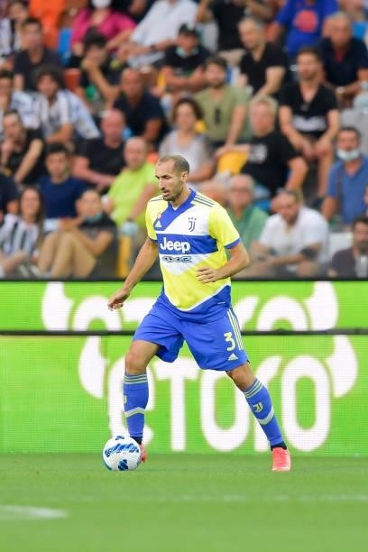 Juventus player Giorgio Chiellini during the Serie A match between Udinese Calcio v Juventus at Dacia Arena on August 22, 2021 in Udine, Italy.