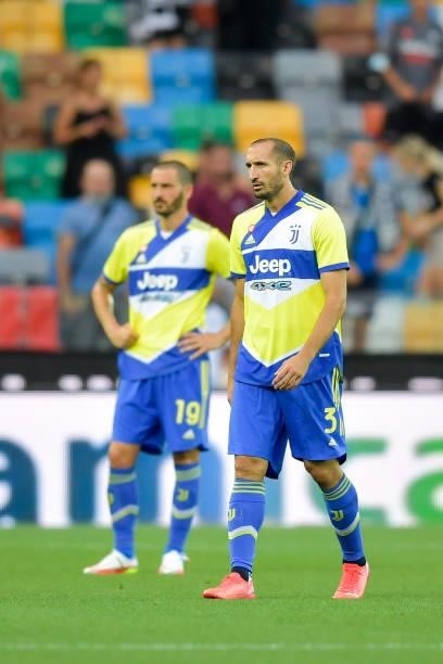 Juventus player Giorgio Chiellini during the Serie A match between Udinese Calcio v Juventus at Dacia Arena on August 22, 2021 in Udine, Italy.