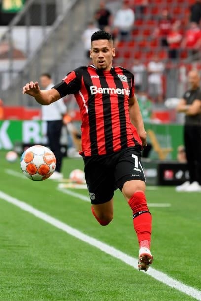 Paulinho of Bayer 04 Leverkusen controls the ball during the Bundesliga match between Bayer 04 Leverkusen and Borussia Moenchengladbach at BayArena...