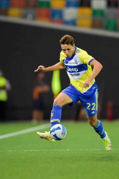 Juventus player Federico Chiesa during the Serie A match between Udinese Calcio v Juventus at Dacia Arena on August 22, 2021 in Udine, Italy.
