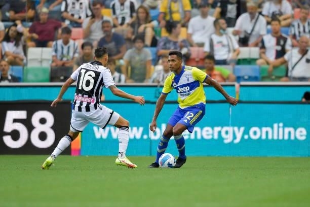 Juventus player Alex Sandro during the Serie A match between Udinese Calcio v Juventus at Dacia Arena on August 22, 2021 in Udine, Italy.