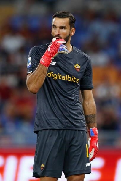 Rui Patricio of AS Roma looks on during the Serie A match between AS Roma and ACF Fiorentina at Stadio Olimpico on August 22, 2021 in Rome, Italy.