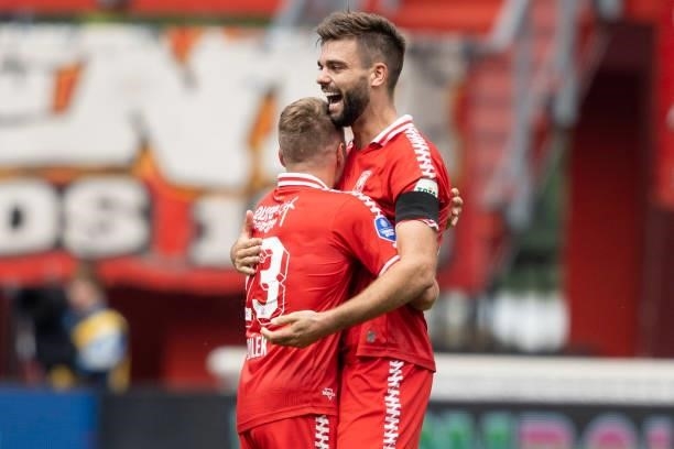 Robin Propper of Rangers FC celebrates after scoring his teams 1:1 goal with team mates during the Dutch Eredivisie match between FC Twente and Ajax...