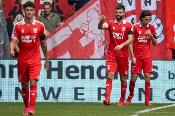 Robin Propper of Rangers FC celebrates after scoring his teams 1:1 goal with team mates during the Dutch Eredivisie match between FC Twente and Ajax...