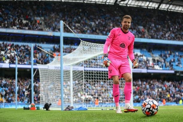 Tim Krul of Norwich City during the Premier League match between Manchester City and Norwich City at Etihad Stadium on August 21, 2021 in Manchester,...