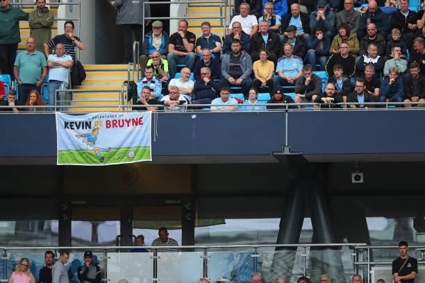 Banner for Kevin De Bruyne of Manchester City during the Premier League match between Manchester City and Norwich City at Etihad Stadium on August...