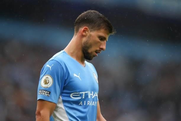 Ruben Dias of Manchester City during the Premier League match between Manchester City and Norwich City at Etihad Stadium on August 21, 2021 in...