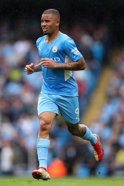 Gabriel Jesus of Manchester City during the Premier League match between Manchester City and Norwich City at Etihad Stadium on August 21, 2021 in...