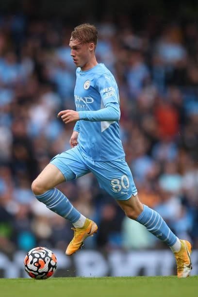 Cole Palmer of Manchester City during the Premier League match between Manchester City and Norwich City at Etihad Stadium on August 21, 2021 in...
