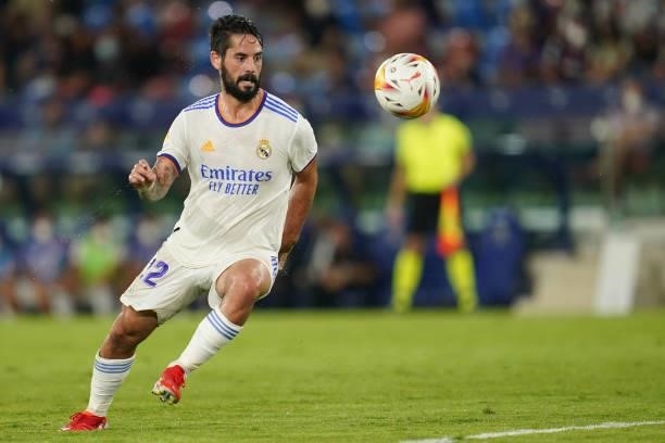 Isco Alarcon of Real Madrid during the La Liga match between Levante UD v Real Madrid played at Ciutat Valencia Stadium on August 21, 2021 in...