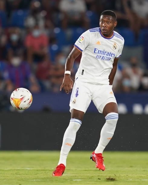 David Alaba of Real Madrid during the La Liga match between Levante UD v Real Madrid played at Ciutat Valencia Stadium on August 21, 2021 in...