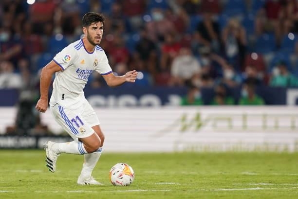 Marco Asensio of Real Madrid during the La Liga match between Levante UD v Real Madrid played at Ciutat Valencia Stadium on August 21, 2021 in...