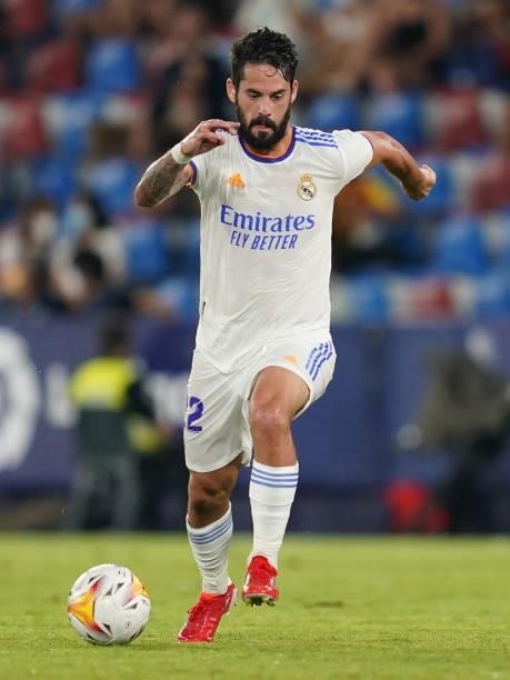 Isco Alarcon of Real Madrid during the La Liga match between Levante UD v Real Madrid played at Ciutat Valencia Stadium on August 21, 2021 in...
