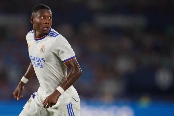 David Alaba of Real Madrid during the La Liga match between Levante UD v Real Madrid played at Ciutat Valencia Stadium on August 21, 2021 in...