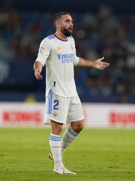 Daniel Carvajal of Real Madrid during the La Liga match between Levante UD v Real Madrid played at Ciutat Valencia Stadium on August 21, 2021 in...