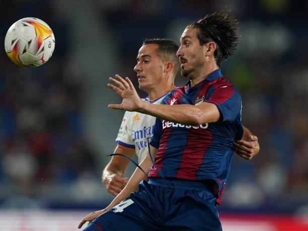During the La Liga match between Levante UD v Real Madrid played at Ciutat Valencia Stadium on August 21, 2021 in Barcelona, Spain.